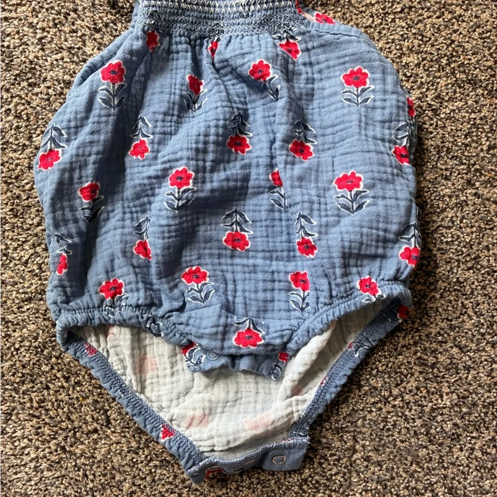 Red white and blue set of baby girl rompers